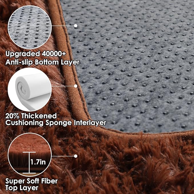 Brown Runner Rugs for Bedroom Living Room, Fluffy 2x6 Hallway Soft Area Rug | - Image 4