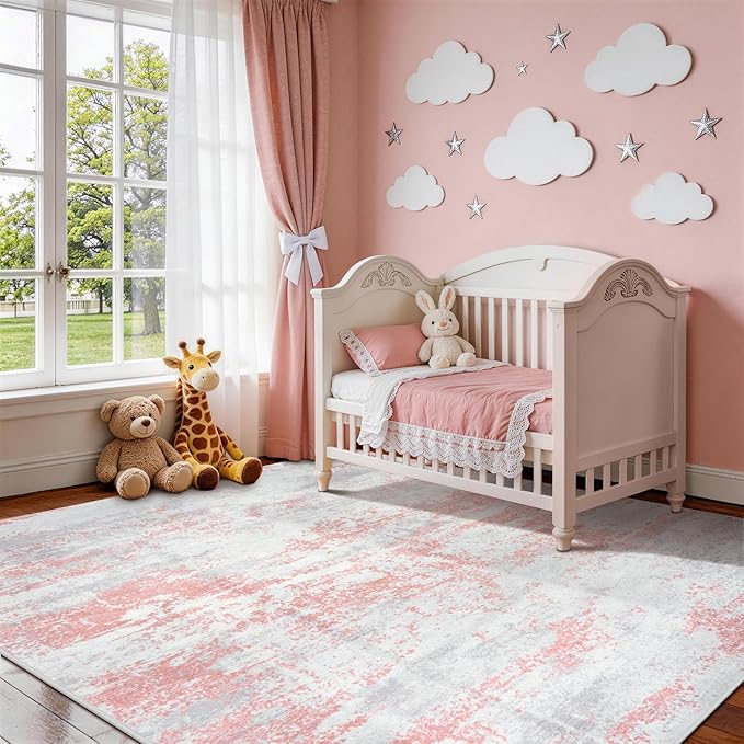 Aelenmu 9x12 Area Rugs for Living Room Washable Bedroom Dining Room Pink | - Image 3