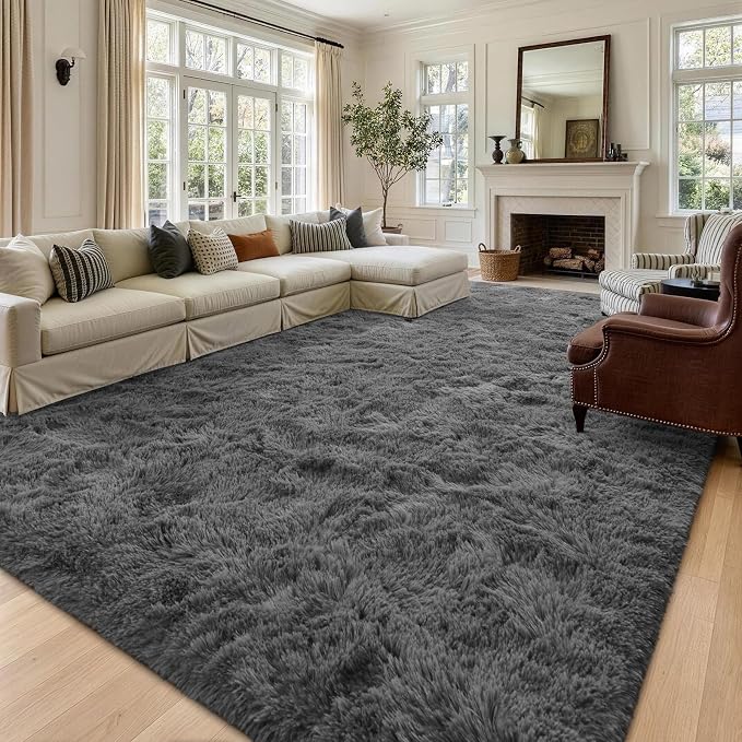 9x12 Extra Large Dark Grey Fluffy Area Rug Non-Slip - Image 2