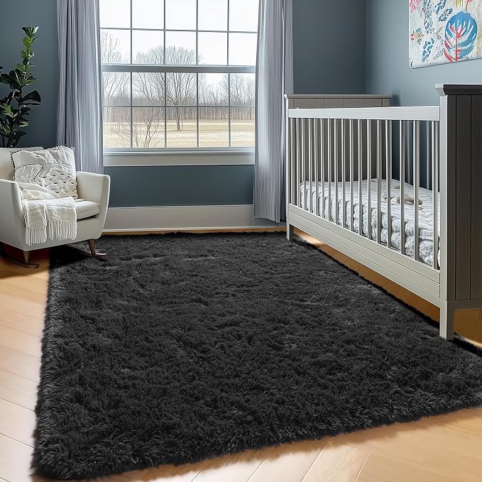 Black 6x9 Area Rugs for Living Room Bedroom, Large Fluffy Soft Plush Floor Big - Image 7