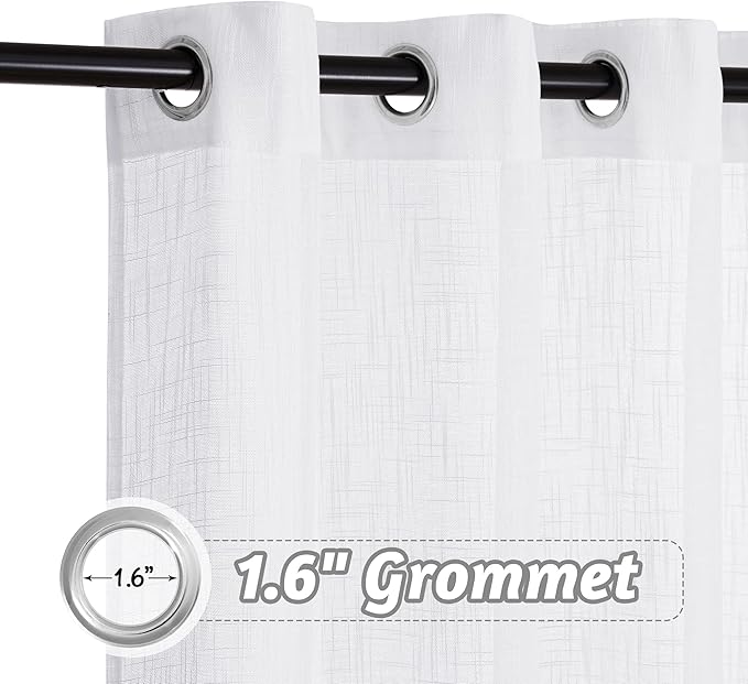 RYB HOME Sheer Curtains 63 inch Length 2 Panels - Linen Textured Fabric Semi Transparent Light Filtering Curtains for Living Room Bedroom Office Bathroom, Width 52 x Length 63 inches, 2 Panels