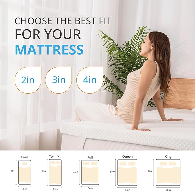 EGO Gel Memory Foam Mattress Topper, 4 Inch Queen with Removable Breathable Soft Cover, Cooling Bed Topper for Comfort Body Support & Pressure Relief, CertiPUR-US Certified
