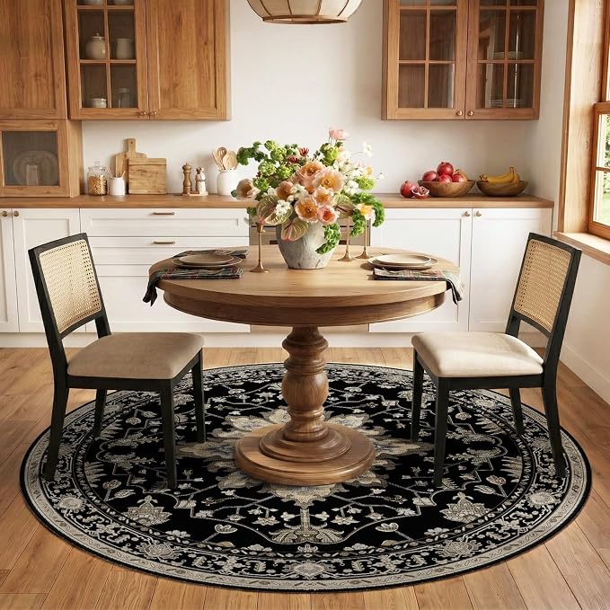 RELEANY Washable Area Rug, Round 6ft, Water Repellent, Pet Friendly, Vintage - Image 2