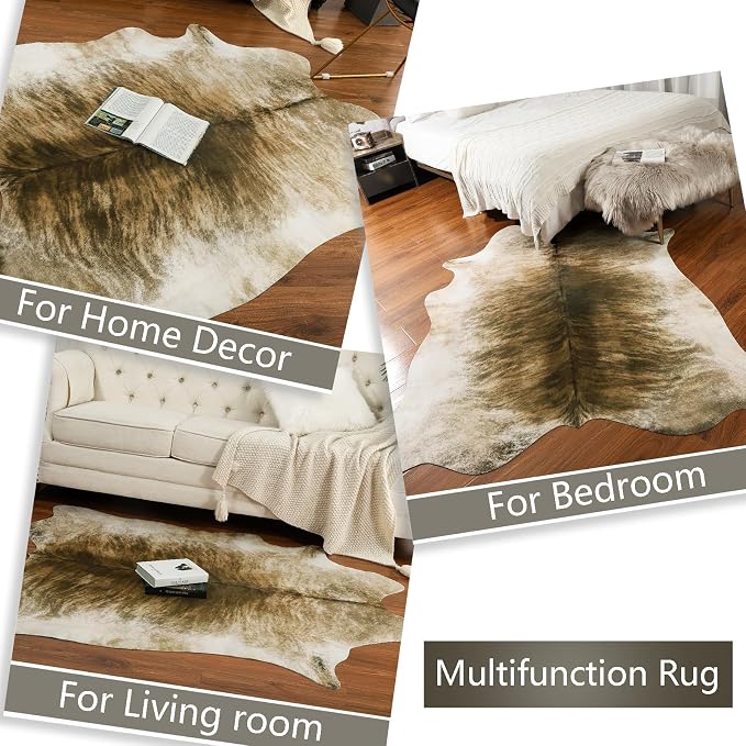 Western Faux Cowhide Rug, Animal Cow Hide Rug, 3.6 x 2.3 Ft Brownish | Premium - Image 6