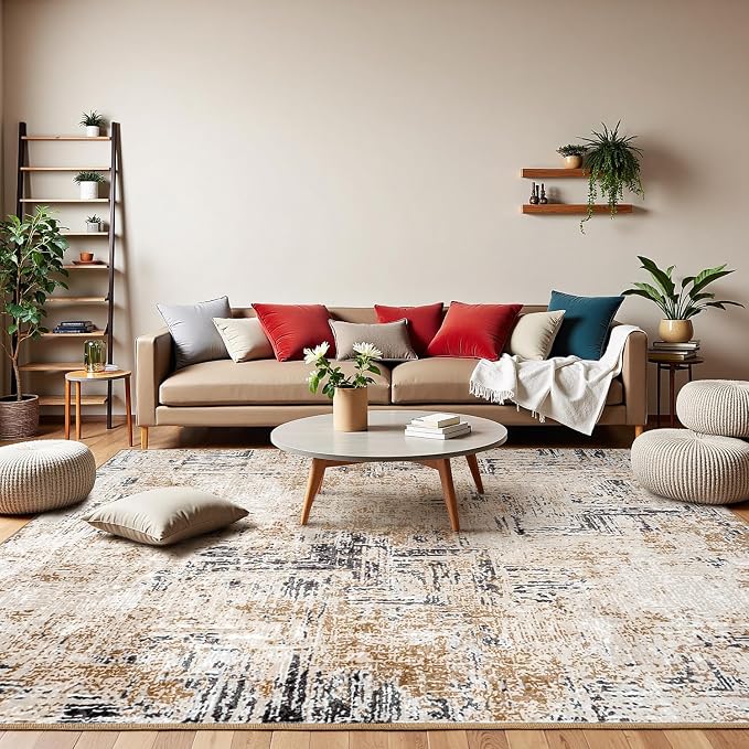 Rugflix 8x10 Area Rugs for Living Room, Washable Brown Grey Large Rug | Machine - Image 9
