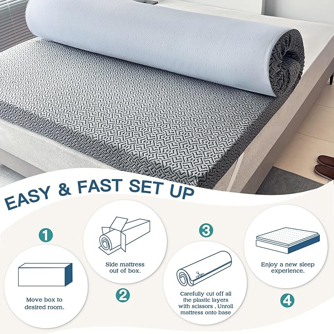Airensky 4 Inch Memory Foam Mattress Topper, Cooling Gel Infused High Density Full (54"x75") Topper with Removable Cover, Bed Topper for Pressure Relief Back Pain, CertiPUR-US Certified, Gray