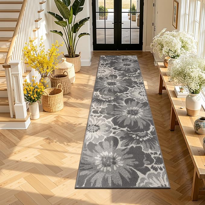 Findosom Hallway Runner Rug 2x8, Non Slip High-Low Textured Floral Washable - Image 8