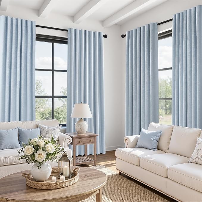 Topfinel Light Blue Linen Blackout Curtains 102 Inches Long by Topfinel