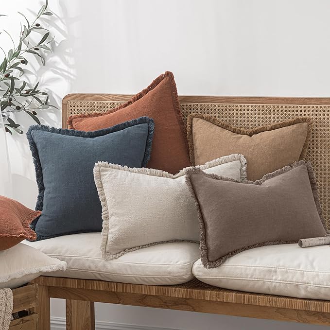 MIULEE Linen Fringe Decorative Fall Throw Pillow Covers Malt Ball 18x18 | Set - Image 7