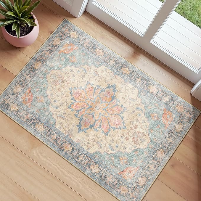 RELEANY Washable Area Rug, Small 2'x3', Water Repellent, Pet Friendly, Vintage by RELEANY