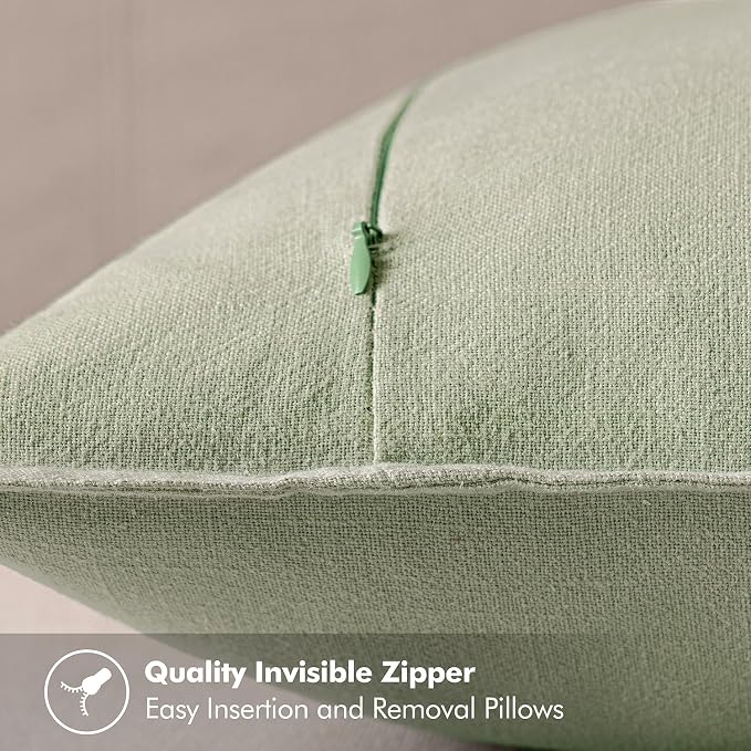 MIULEE Decorative Linen Pillow Covers 20x20 Inch Light Green | Boho Farmhouse​ - Image 3