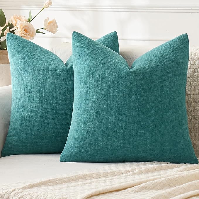 MIULEE Teal Chenille Couch Euro Throw Pillow Covers, 22x22 | Set of 2, Soft by MIULEE