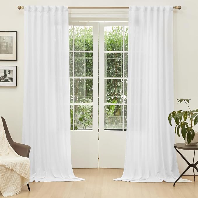 MYSKY HOME Floor to Ceiling Curtains 120 Inches White Sheer Window Drapes 2 - Image 2