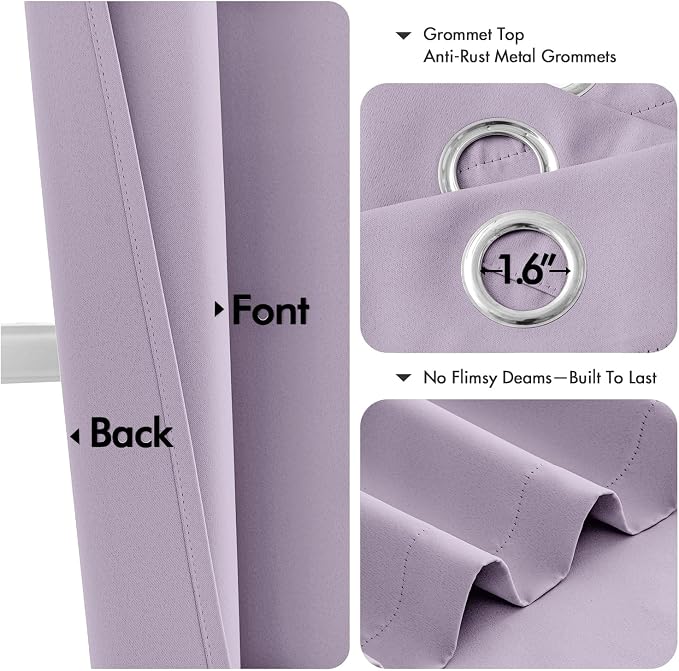 MIULEE Blackout Curtains for Bedroom 2 Panels 40 x 84 Inch Long Lilac | Thermal - Image 4