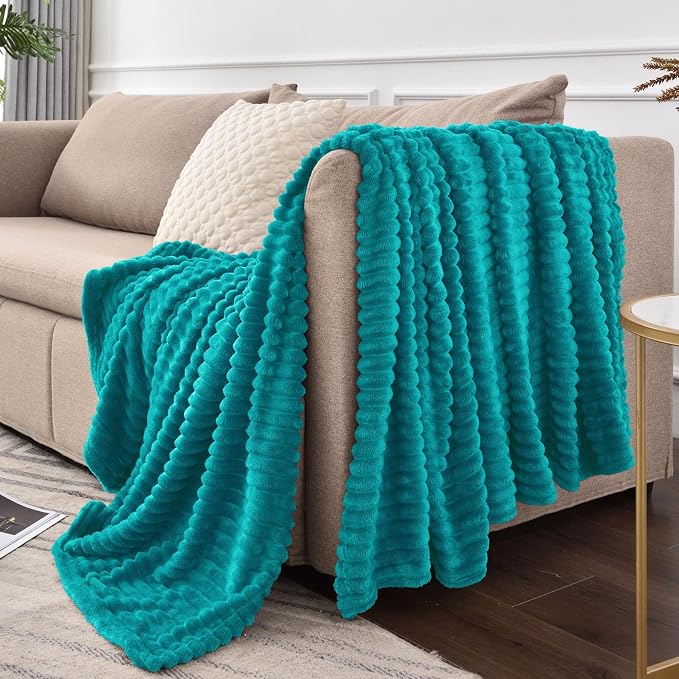 BEDELITE 3D Ribbed Ocean Blue Fleece Throw Blanket - Image 8