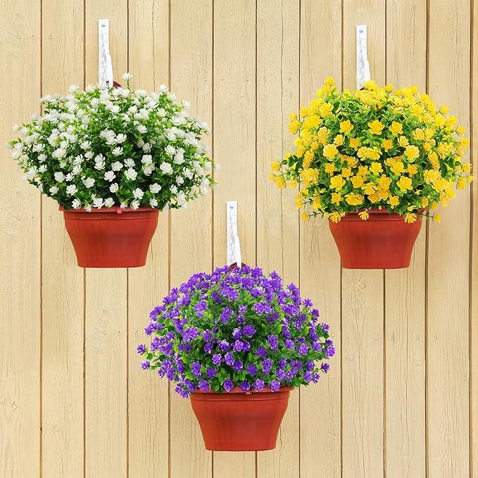 GREENRAIN Artificial Flowers Outdoor Fake Flowers for Decoration UV Resistant No Fade Faux Plastic Plants Garden Porch Window Box Décor (6 Bundles, 4#White)