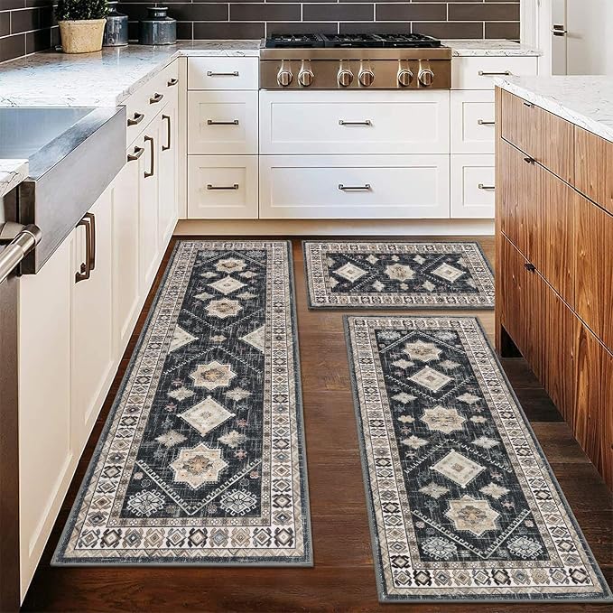 HEBE Boho Kitchen Rugs Set of 3, Non Slip Washable Kitchen Mats - Image 7