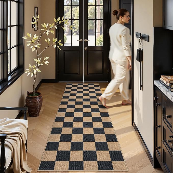 Lahome Checkered Easy Jute Kitchen Runner Rug, 2x8 Outdoor Rugs Washable | Non - Image 6