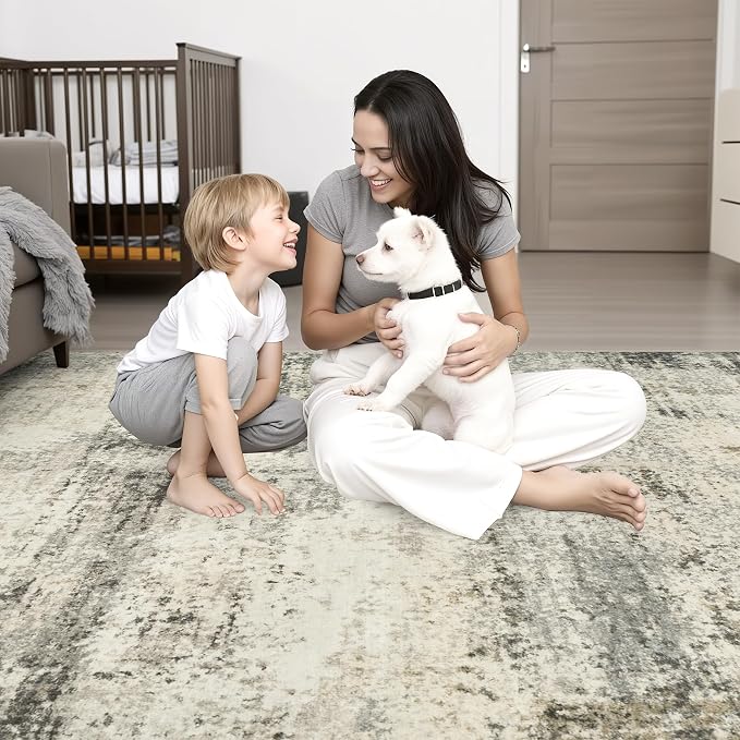 Round Area Rug Living Room: 6 ft Modern Washable Indoor Carpet | - Image 2