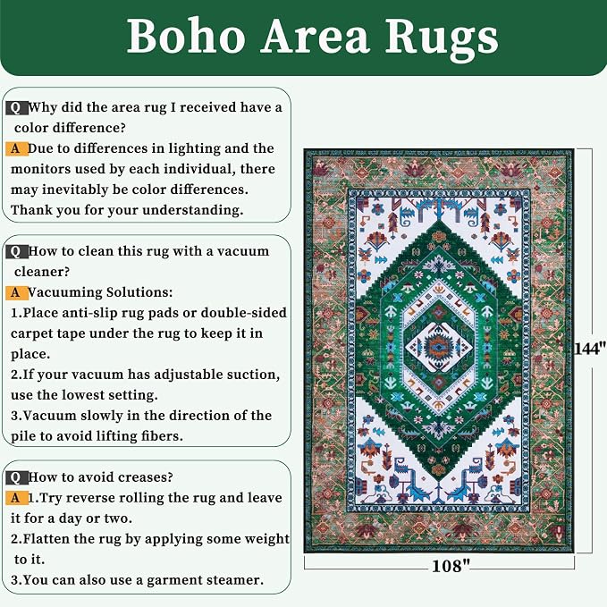 SERISSA 9x12 Washable Non Slip Boho Area Rug - Image 2