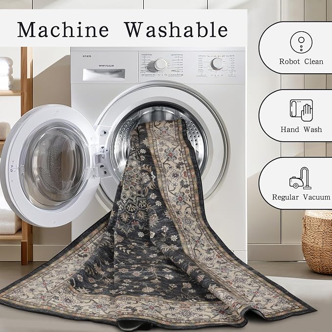 8x10 Washable Area Rugs for Living Room, Dining Room- Classic Black | - Image 4