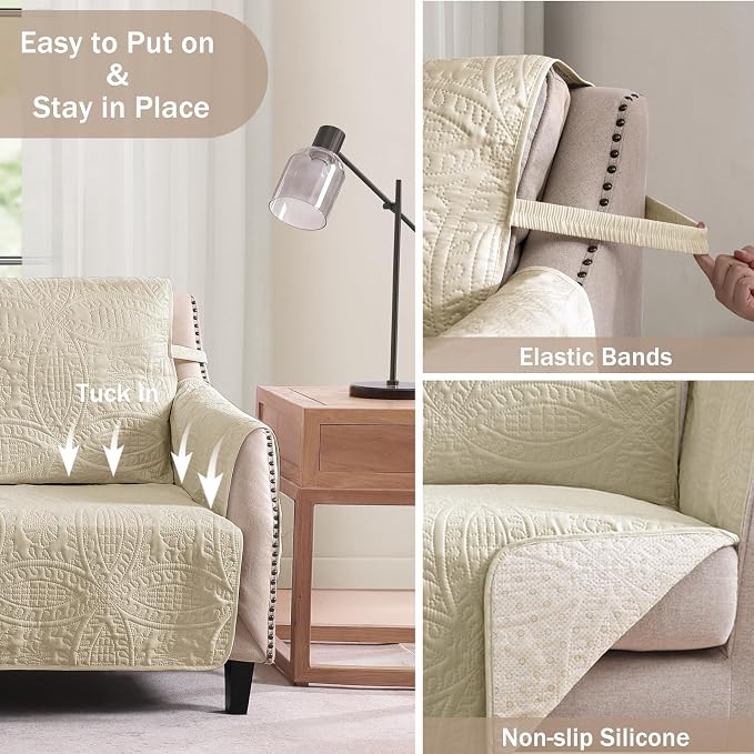 Soft Quilted Couch Cover with Pockets - Image 5