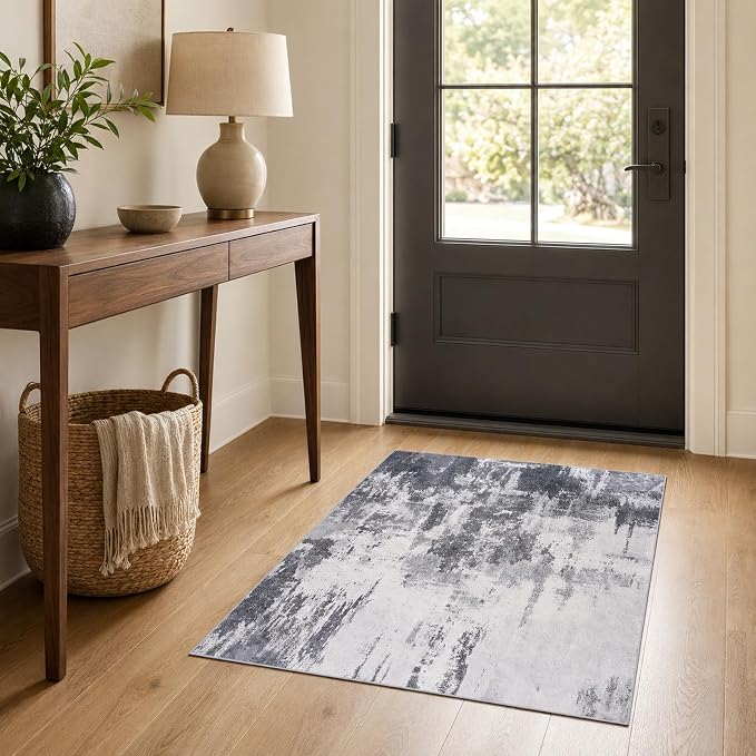 Entrance Rugs Indoor 2x3 Dark Grey Entry Rug Washable Abstract Small Area Rug by OmpaaHomeDecor