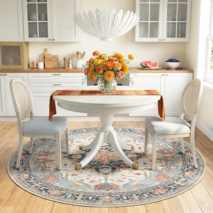 RELEANY Washable Area Rug, Round 6ft, Water Repellent, Pet Friendly, Vintage - Image 2