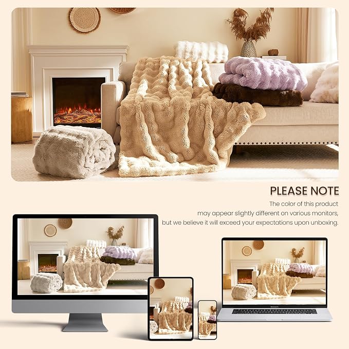 L'AGRATY Faux Rabbit Fur Throw Blanket - Image 6