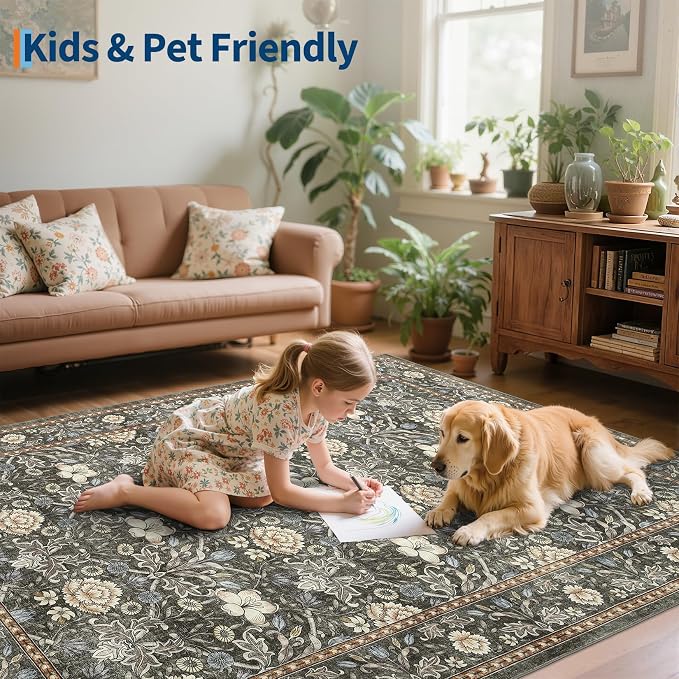 GarveeHome Area Rugs 8x10 for Living Room, Floral Large Washable Rug Soft Non - Image 7