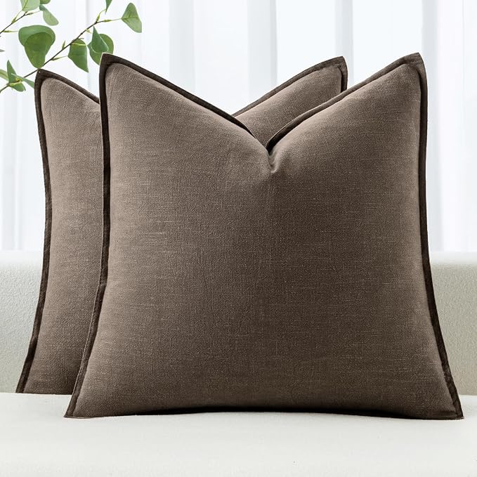 MIULEE Decorative Linen Euro Sham Pillow Covers 24x24 Inch Coffee | Boho by MIULEE