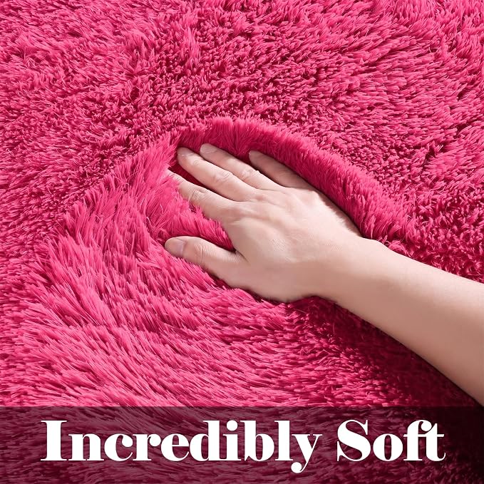 Hot Pink Area Rugs for Bedroom Living Room, Fluffy Fuzzy Shag Shaggy 4x6 - Image 2