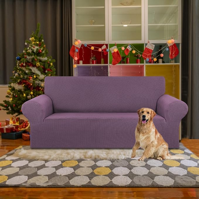 Stretch Loveseat Couch Cover, 2 Cushion Couch Slipcover, Dark Purple | 1-Piece - Image 2