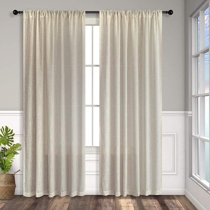 Beige Curtains 72 Inch Length for Living Room 2 Panels Set Back Tab Rod Pocket - Image 9