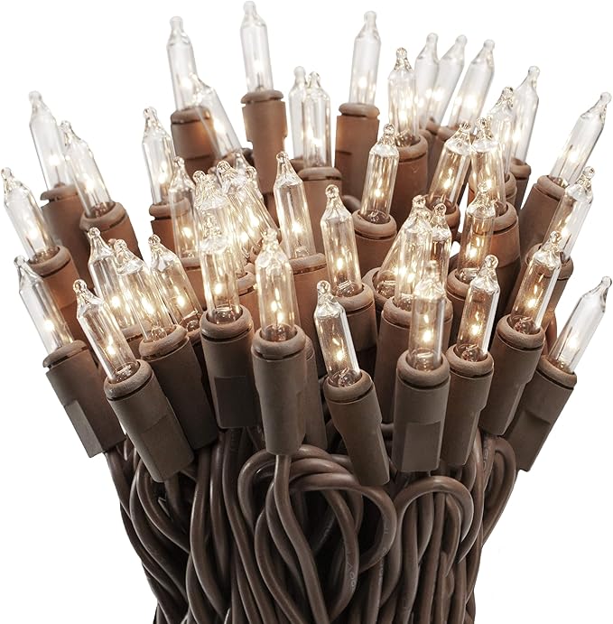612 Vermont 50 Clear Mini Christmas String Lights on Brown Wire Cord, UL Approved for Indoor/Outdoor Use, 9 Foot of Lighted Length, 11 Foot of Total Length