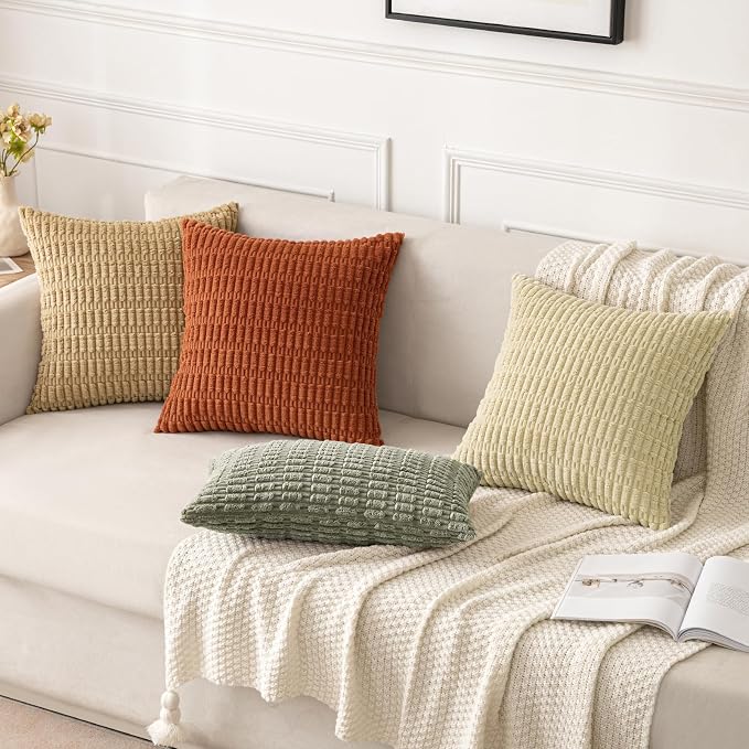 MIULEE Lumbar Corduroy Decorative Throw Pillow Covers 12x20 Light Olive | Green - Image 7