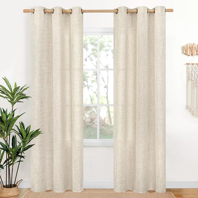 YoungsTex Linen Curtains 38 x 84 Inch Length, Light Filtering Drapes Rustic by YoungsTex