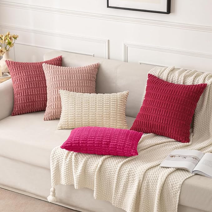 MIULEE Corduroy Decorative Throw Pillow Covers 18x18 Hot Pink Pack of 2 | Soft - Image 4