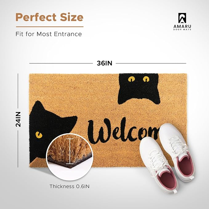 Coir Welcome Mat, Welcome Cats, 24 x 36 in | 100% Natural Coir, Anti-Shedding - Image 2