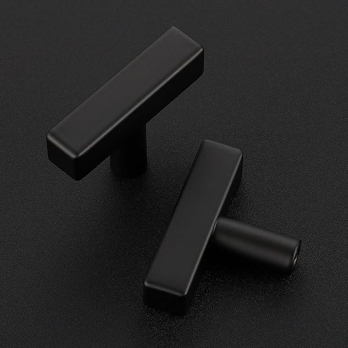 5 Pack Black Cabinet Knobs - Sqaure Bar Cabinet Pulls Matte Black Knobs for Kitchen Drawer Stainless Steel Dresser Pulls for Kitchen Hardware 2in Length Single Hole