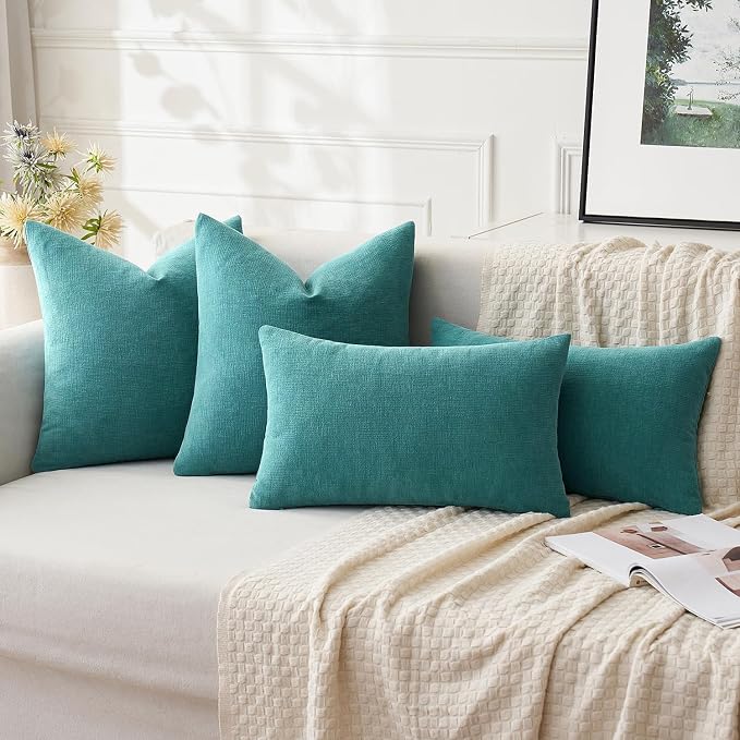 MIULEE Teal Chenille Couch Throw Pillow Covers, 20x20 | Set of 2, Soft Coastal - Image 2