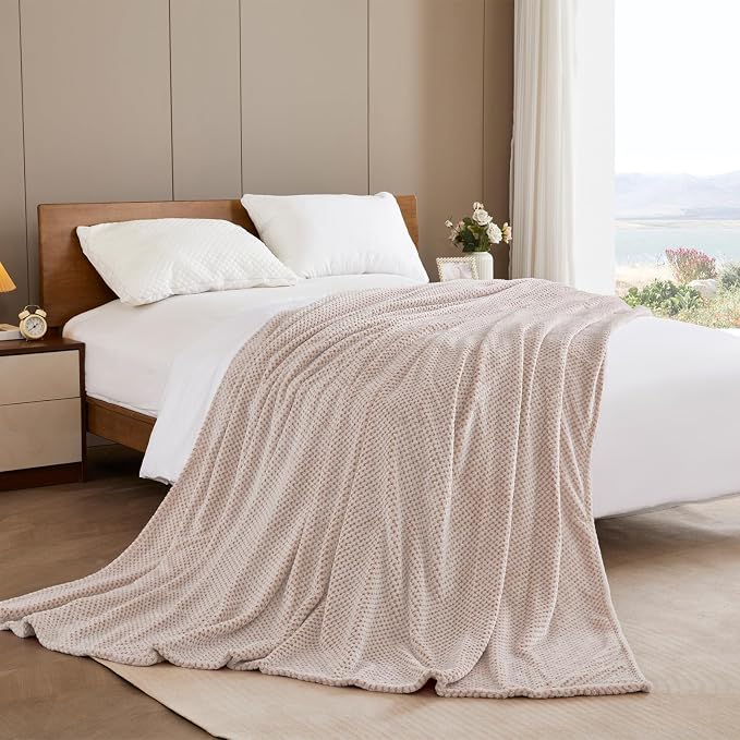 Exclusivo Mezcla Soft Waffle Fleece Bed Blanket King Size, Heather Tan | - Image 4