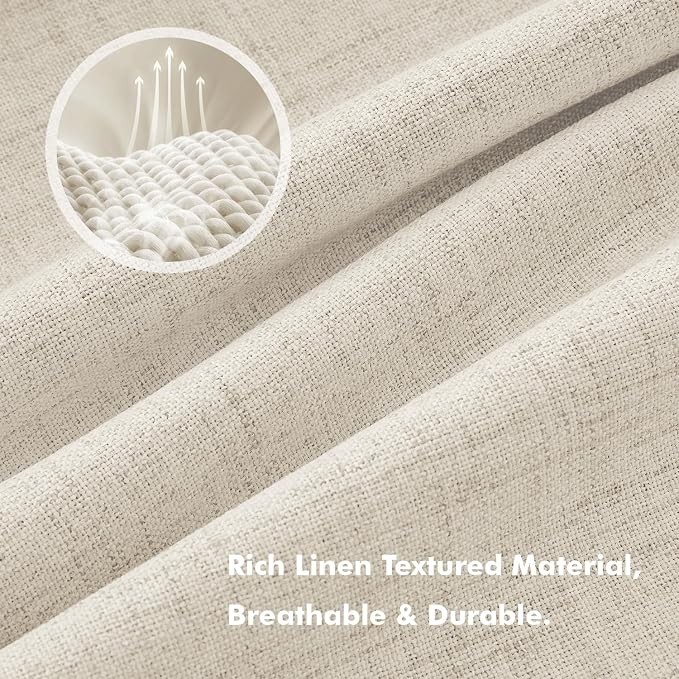 MIULEE 100% Blackout Linen Curtains 42 x 84 Inch Light Ivory 2 Panels | Thermal - Image 3