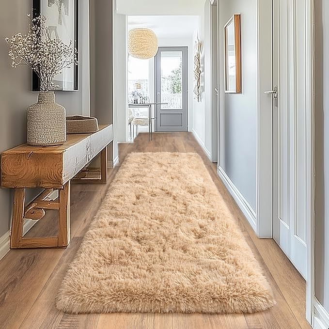Pionblank Fluffy Runner Rugs for Bedroom 2x6, Camel | Modern Shaggy Area Rug - Image 7