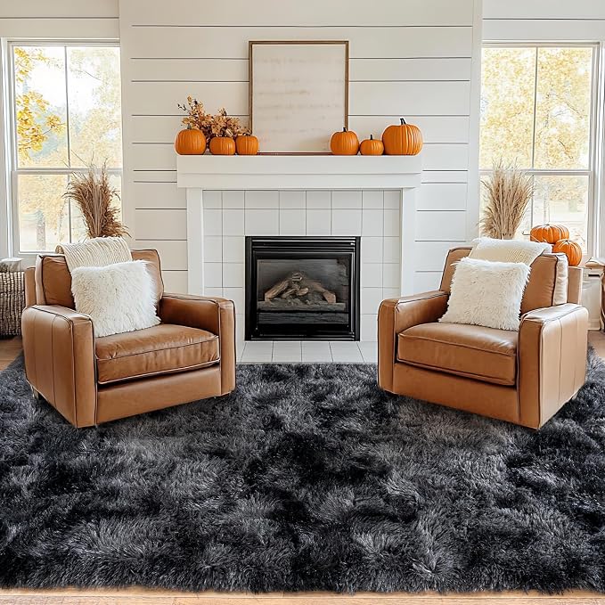 Pionblank 8x10 Rug for Living Room, Fluffy Plush Large Area Rug, Dark Grey | - Image 3