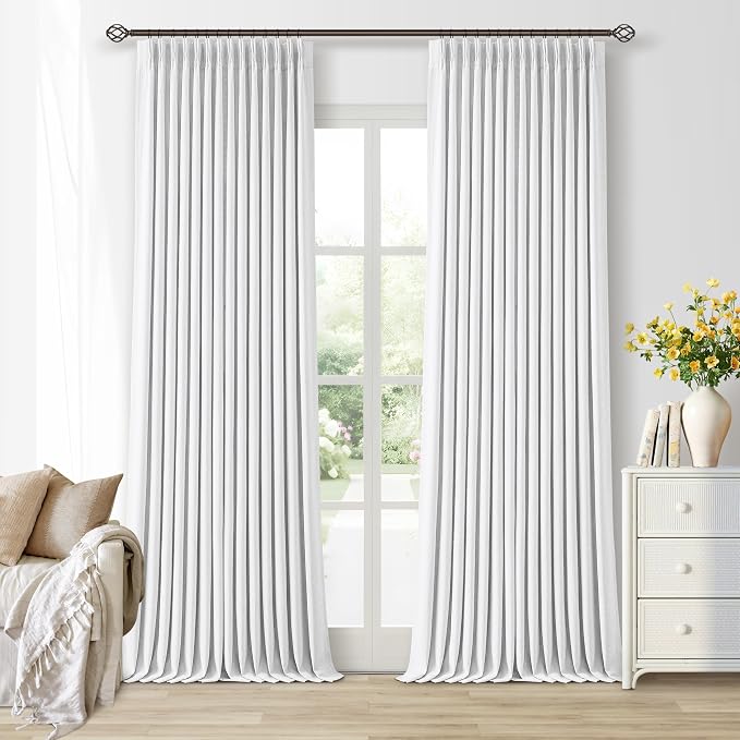 Snow White Pleated Linen 100% Blackout Curtains 105 Inches Long | Pinch Pleat by Twodrapes