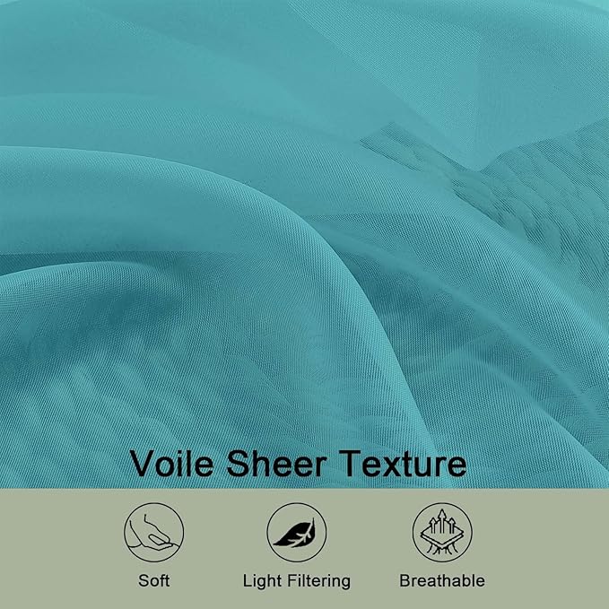 Extra Long Turquoise Sheer Curtains 96 Inches Long 2 Panels Set, Soft - Image 5