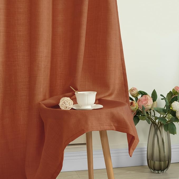 Terracotta Light Filtering Linen Curtains 63 Inch Length 2 Panels | Semi Sheer - Image 8