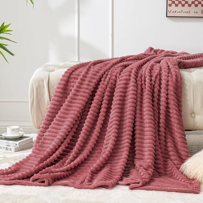 BEDELITE Ribbed Jacquard Brick Dust Fleece Twin Blanket - Image 2