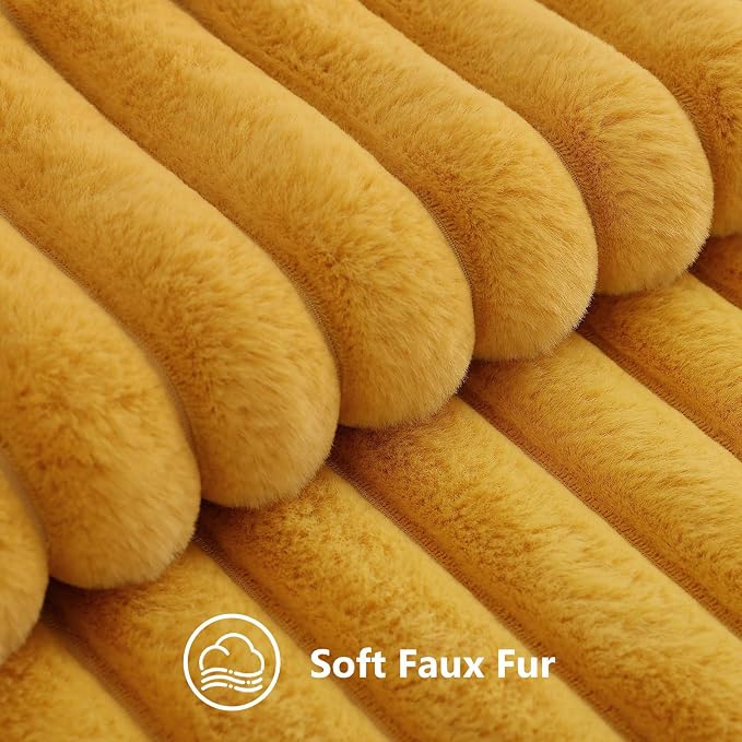 decorUhome Fall Faux Fur Throw Pillow Covers 16x16 Set of 2 Mustard Yellow | - Image 2